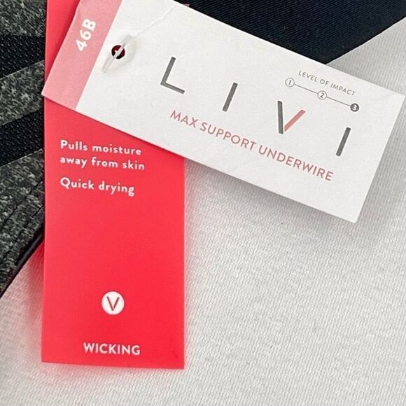 NWT LIVI High-Impact Wicking Max Support Grey Sports Bra Size 46B - Picture 4 of 11